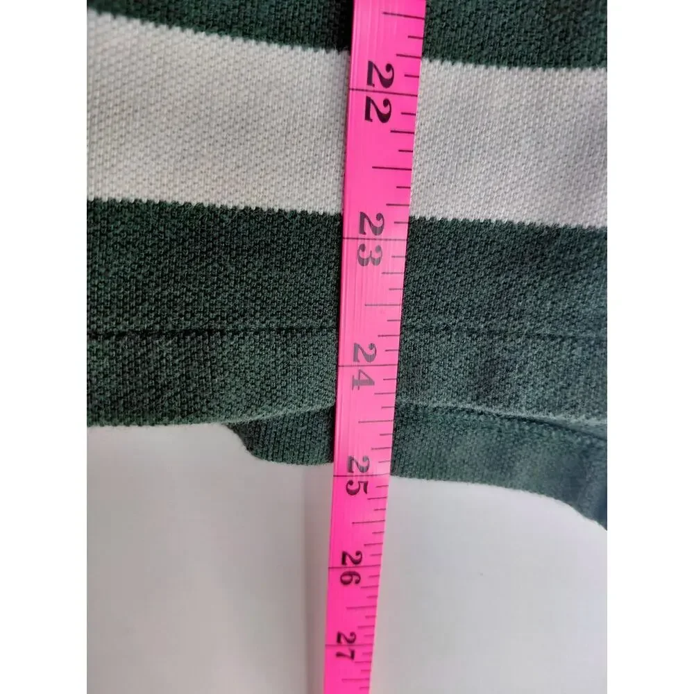 Vintage Polo Ralph Lauren Boys L 16/18 Striped Polo Shirt Green Gray Pony Mesh